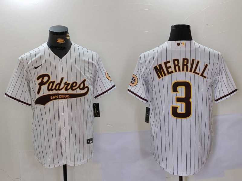 Men%27s San Diego Padres #3 Jackson Merrill White 2023 Cool Base Stitched Jersey->san diego padres->MLB Jersey